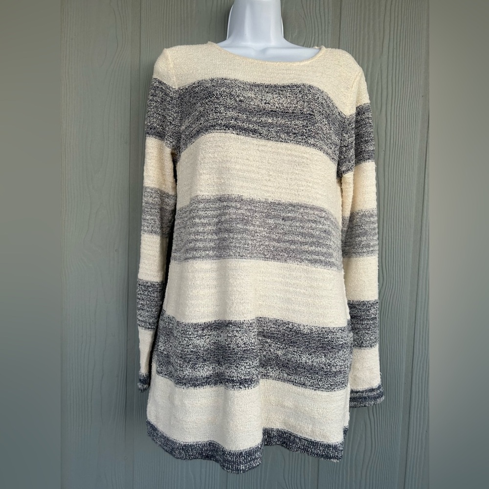 155*.Calvin Klein Women’s Striped Tunic Sweater with Sheer Back Panel